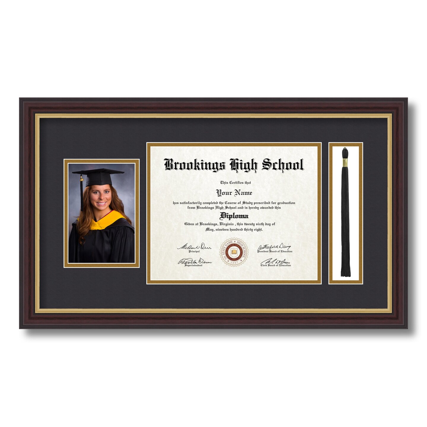 ArtToFrames 8x10 inch Diploma Frame with 4x6 Inch Image Opening and Tassel Opening - Framed with Black and Gold Mats, Comes with Regular Acrylic and Sawtooth Hanger for Wall Hanging (DIT-8x10)