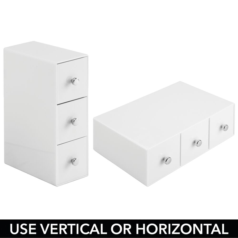 mDesign Plastic Stackable Desktop Storage Tower for Office, 3 Drawers, White