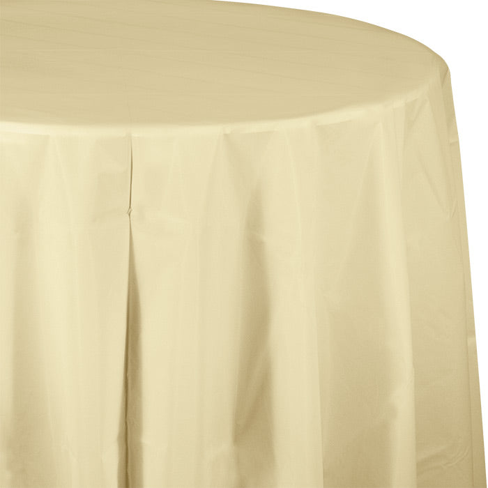 Ivory Round Plastic Tablecover, 82&#x22;