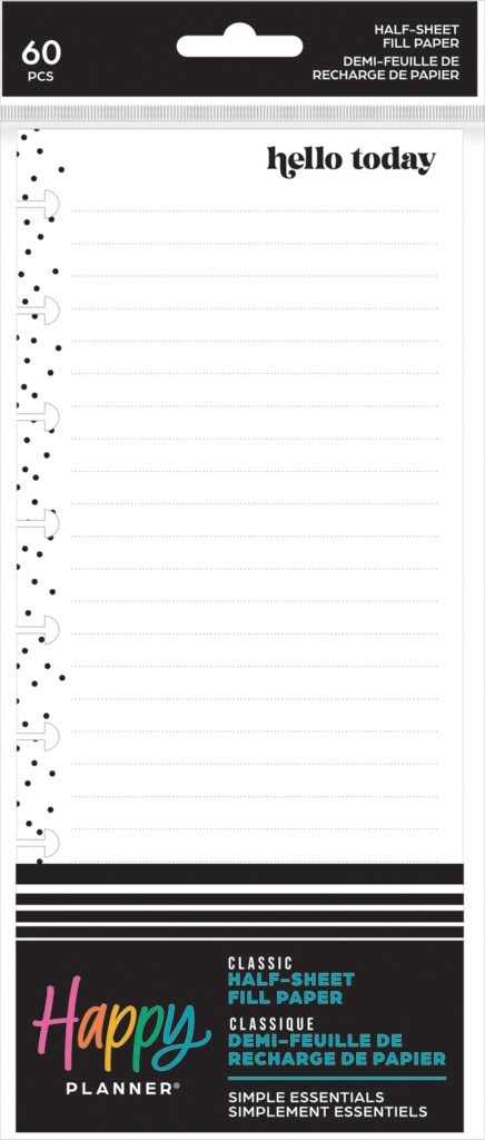 Happy Planner Skinny Classic Half Sheet Fill Paper-Simple Essentials