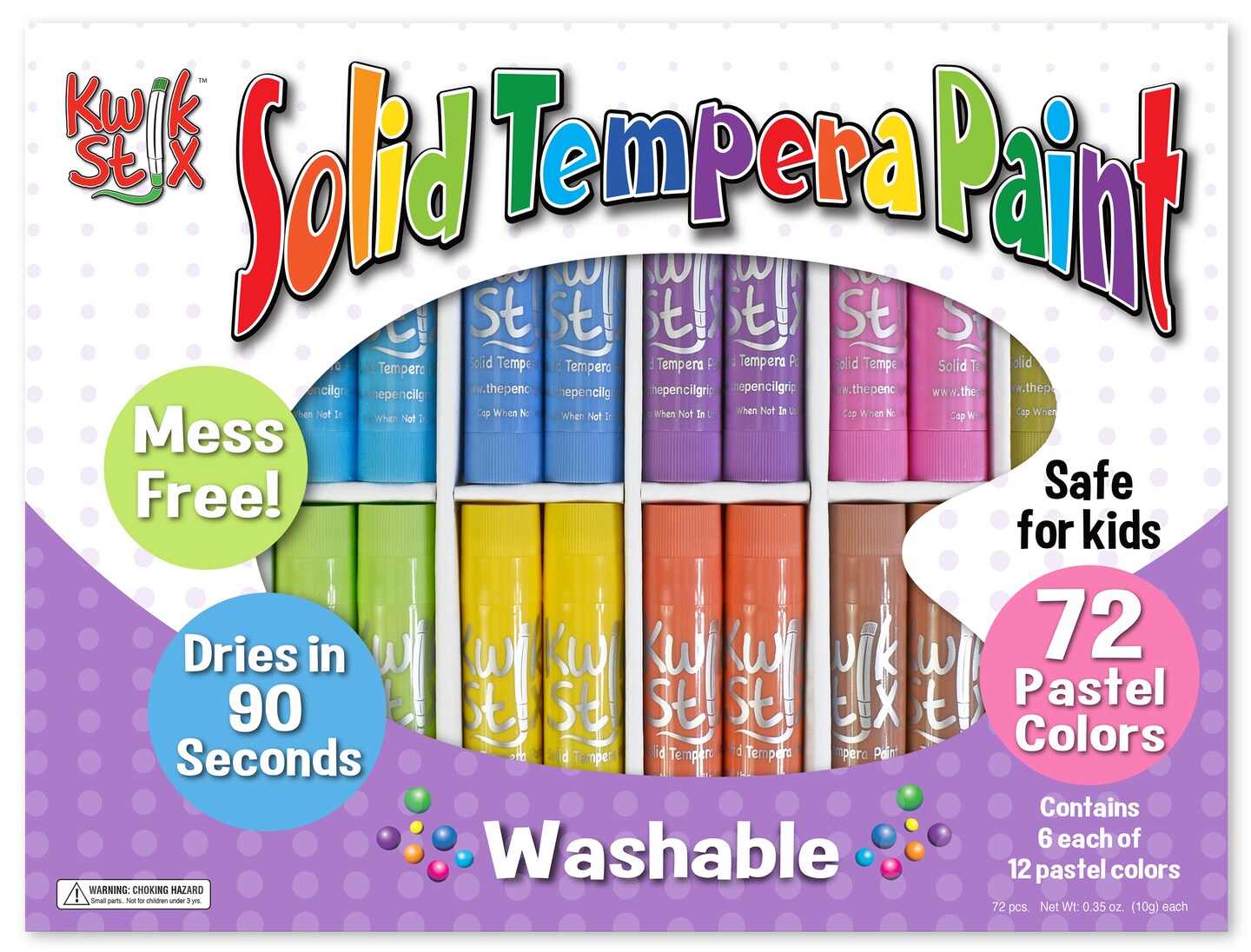 Kwik Stix Solid Tempera Paint Sticks Class Pack 72/Pkg-Pastel Colors, 6 Of Each Color