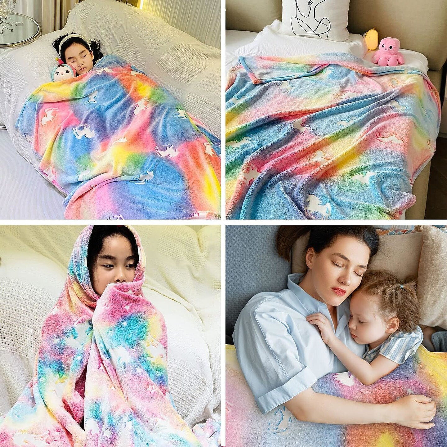 Glow in the Dark Throw Blanket Unicorn - Luminous Kids Blanket (50&#x22; x 60&#x22;)