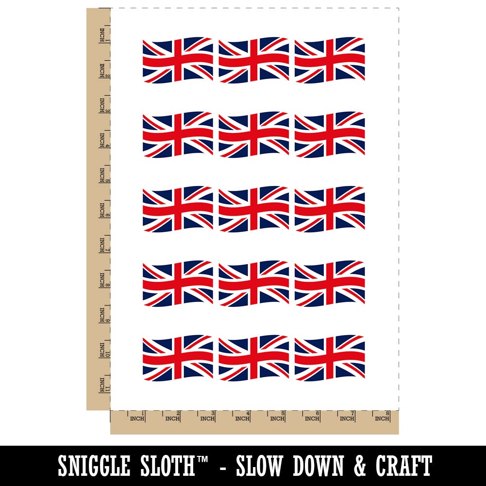Great Britain with Waving Flag Union Jack Cute Temporary Tattoo Water Resistant Fake Body Art Set Collection (1 Sheet)