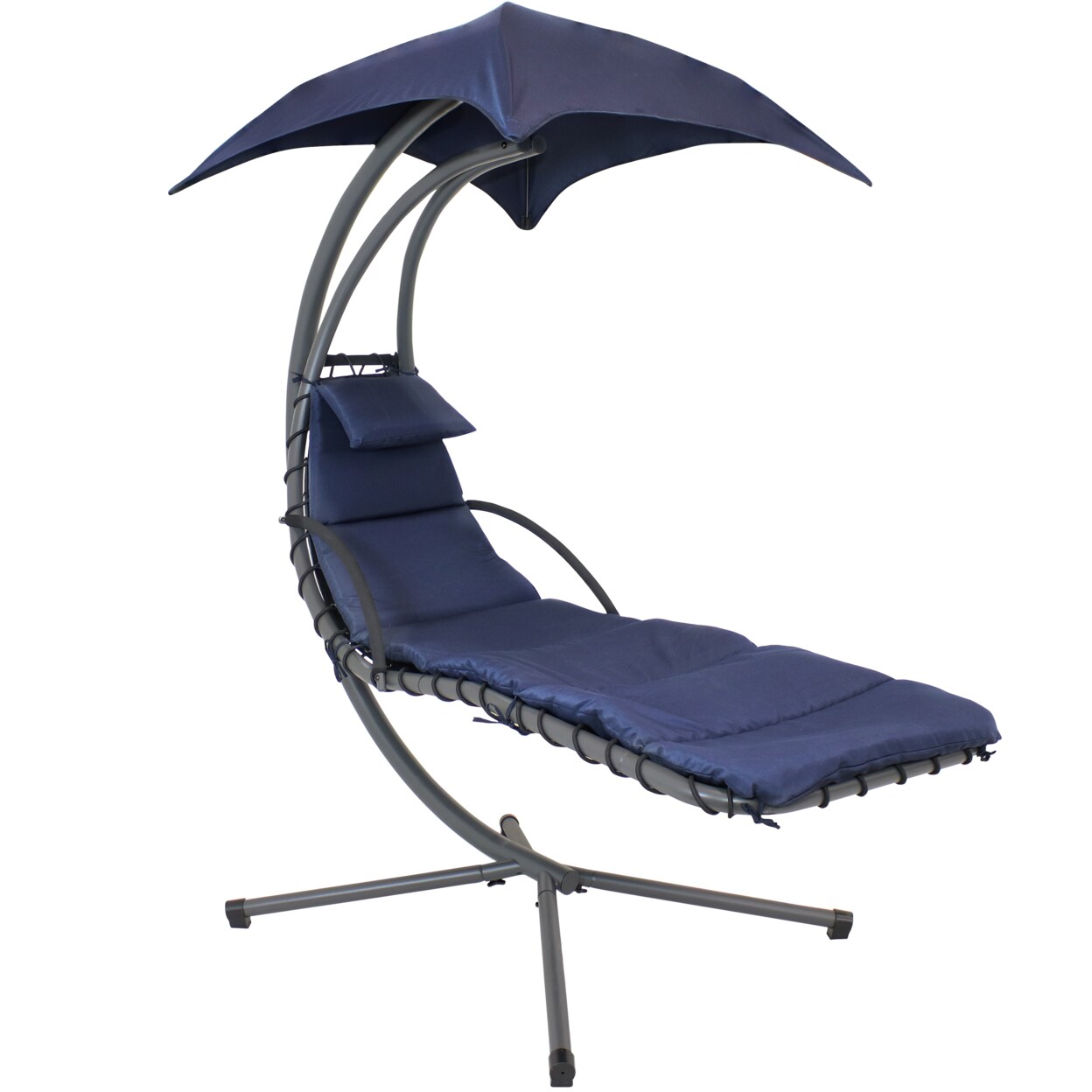 Sunnydaze Floating Lounge Chair With Umbrella And Curved Steel Stand - Navy
