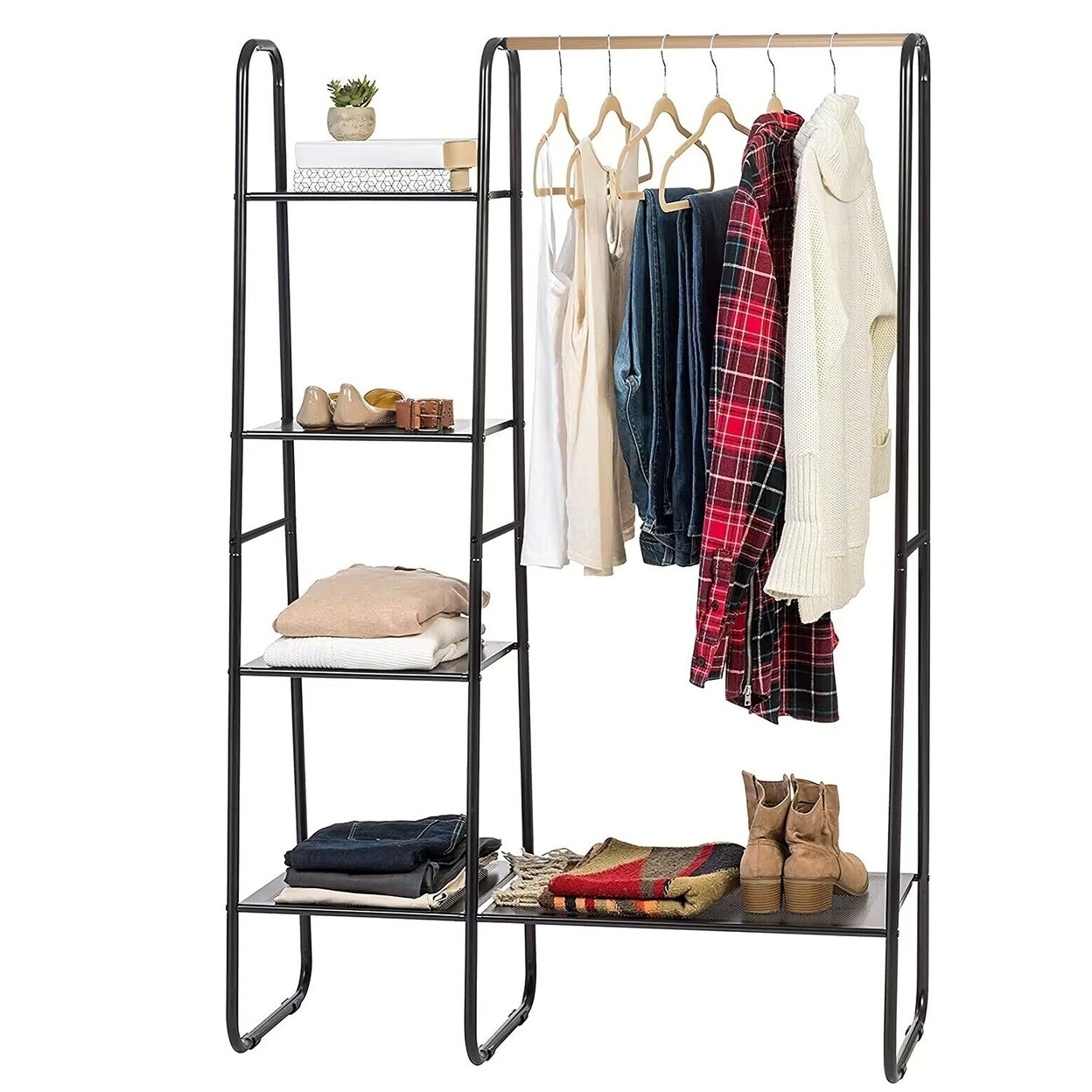 Metal Garment Hanging Rack Shoe Clothing Organizer Shelves Freestanding Clothing Hanging Rail Clothes Wardrobe Shoe