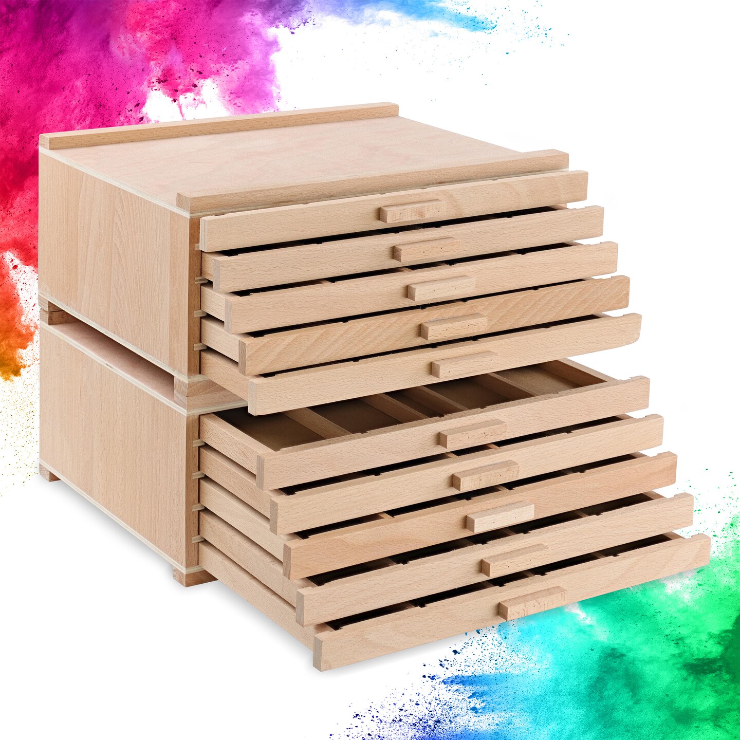 CraftyBook Art Chest Storage 5 Drawers - 2 Piece Set Artists Wood Box Organizer