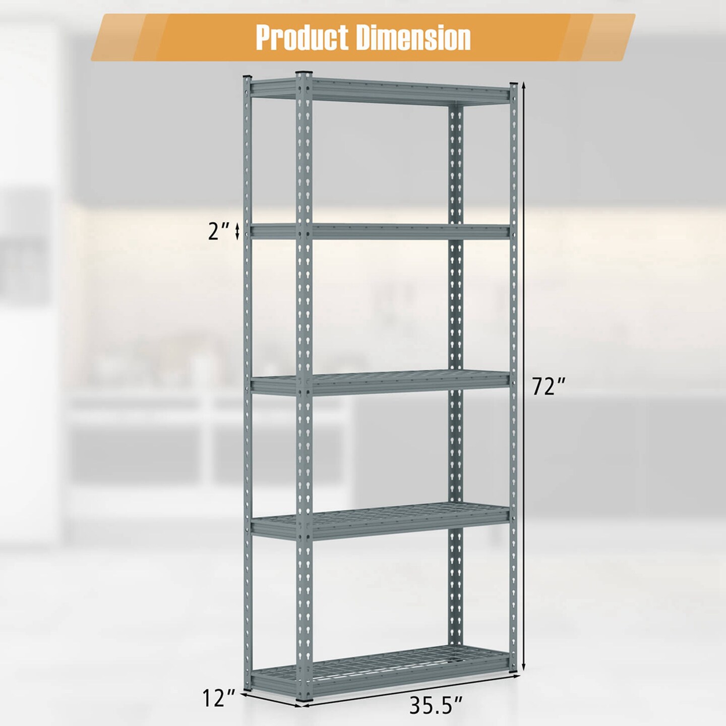 Costway 1/2/3/4 PCS 5-Tier Heavy Duty Storage Shelf Storage Utility Rack Shelf with Anti-tipping Device Grey