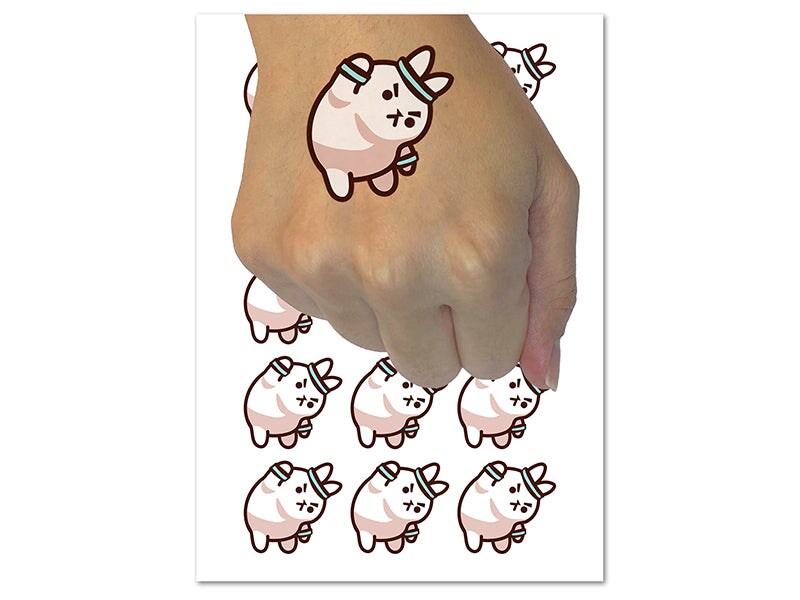 Cute Kawaii Bunny Rabbit Workout Exercise Temporary Tattoo Water Resistant Fake Body Art Set Collection (1 Sheet)