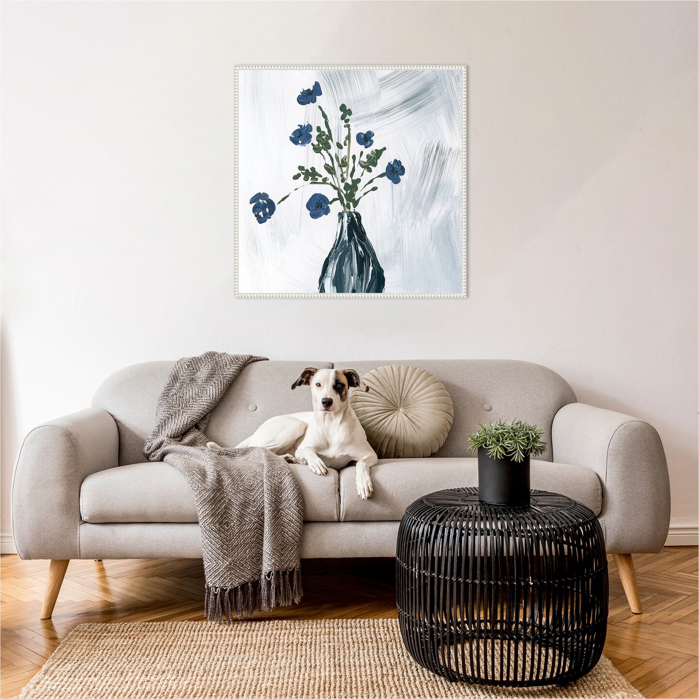 Dusty Blue Floral Spray by Lucille Price Framed Canvas Wall Art