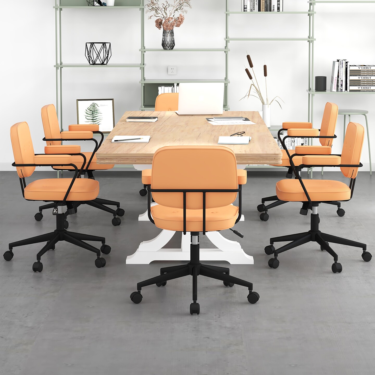 Costway PU Leather Office Chair Adjustable Swivel Leisure Desk Chair w/ Armrest