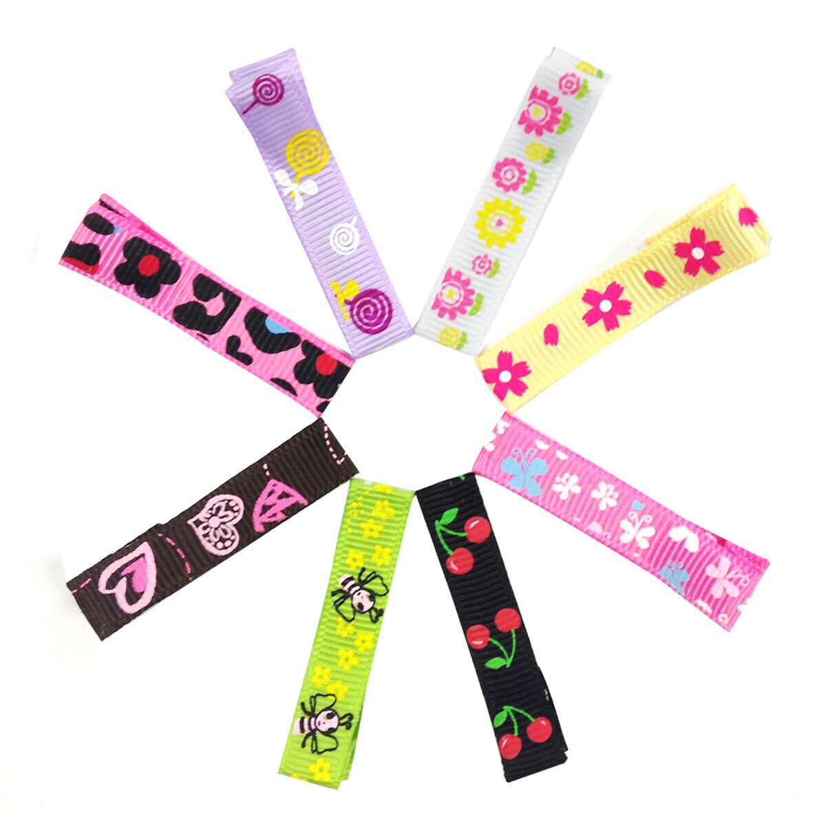 Wrapables Girls Ribbon Lined Alligator Clips (Set of 8), Hearts and Flowers