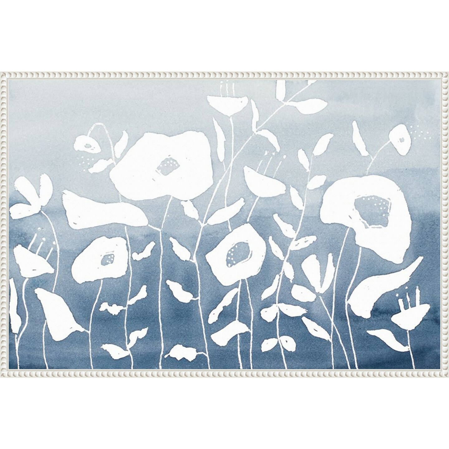 Blue And White Floral Garden by Krinlox Framed Canvas Wall Art
