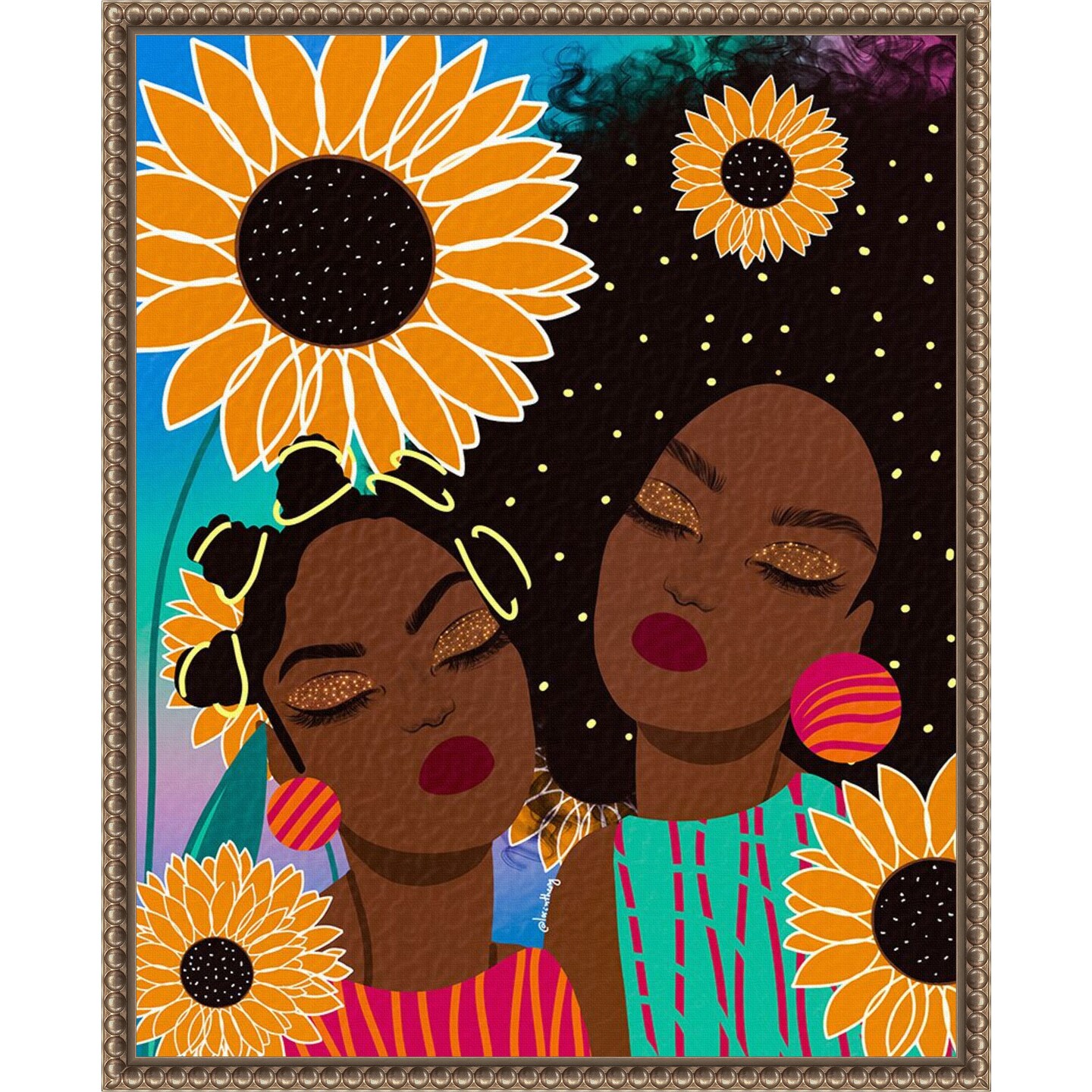 Sunflower Women by Lorintheory Framed Canvas Wall Art