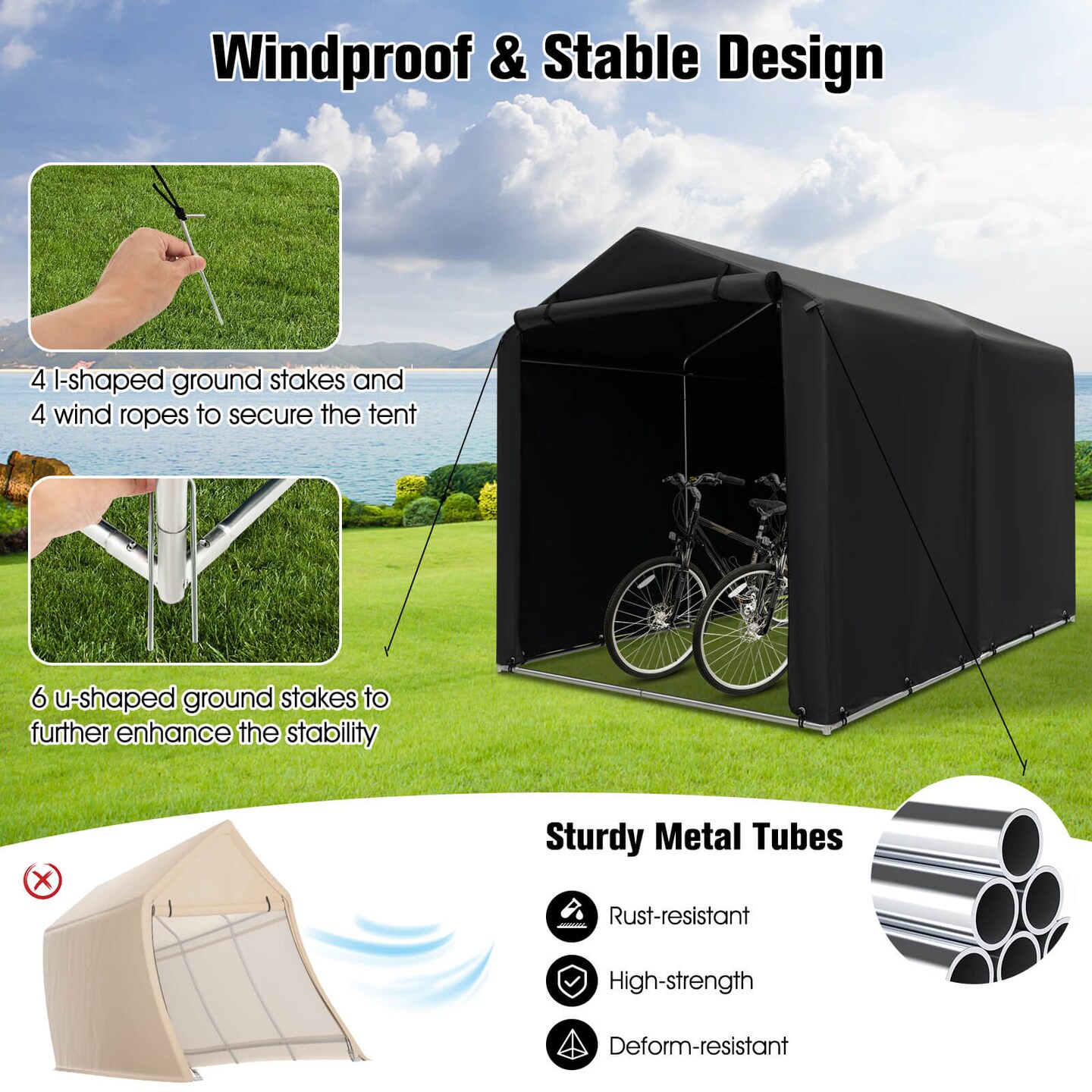 Costway 7 x 5.2&#x27; Heavy Duty Storage Shelter Outdoor Bike Storage Tent with Waterproof Cover