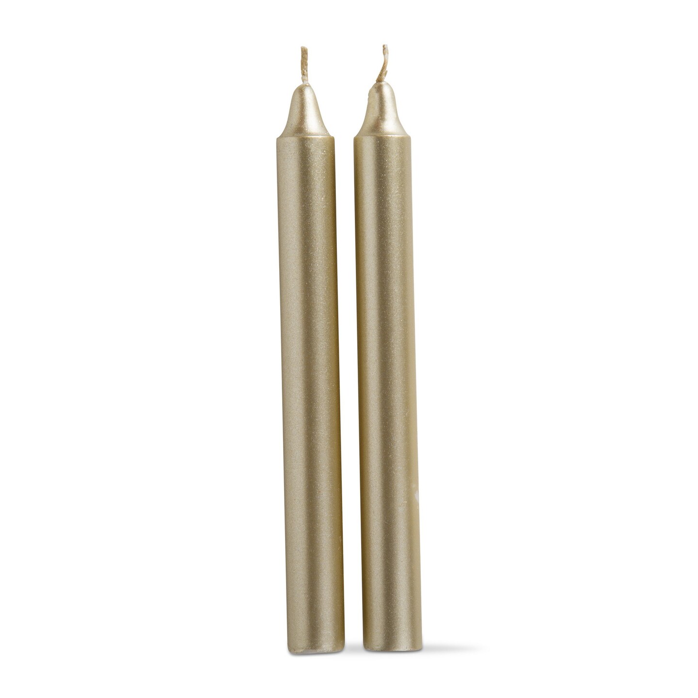 8&#x22; Gold Metallic Traditional Taper Candles Set Of 2 Paraffin Wax, Burn Time 7 Hours.