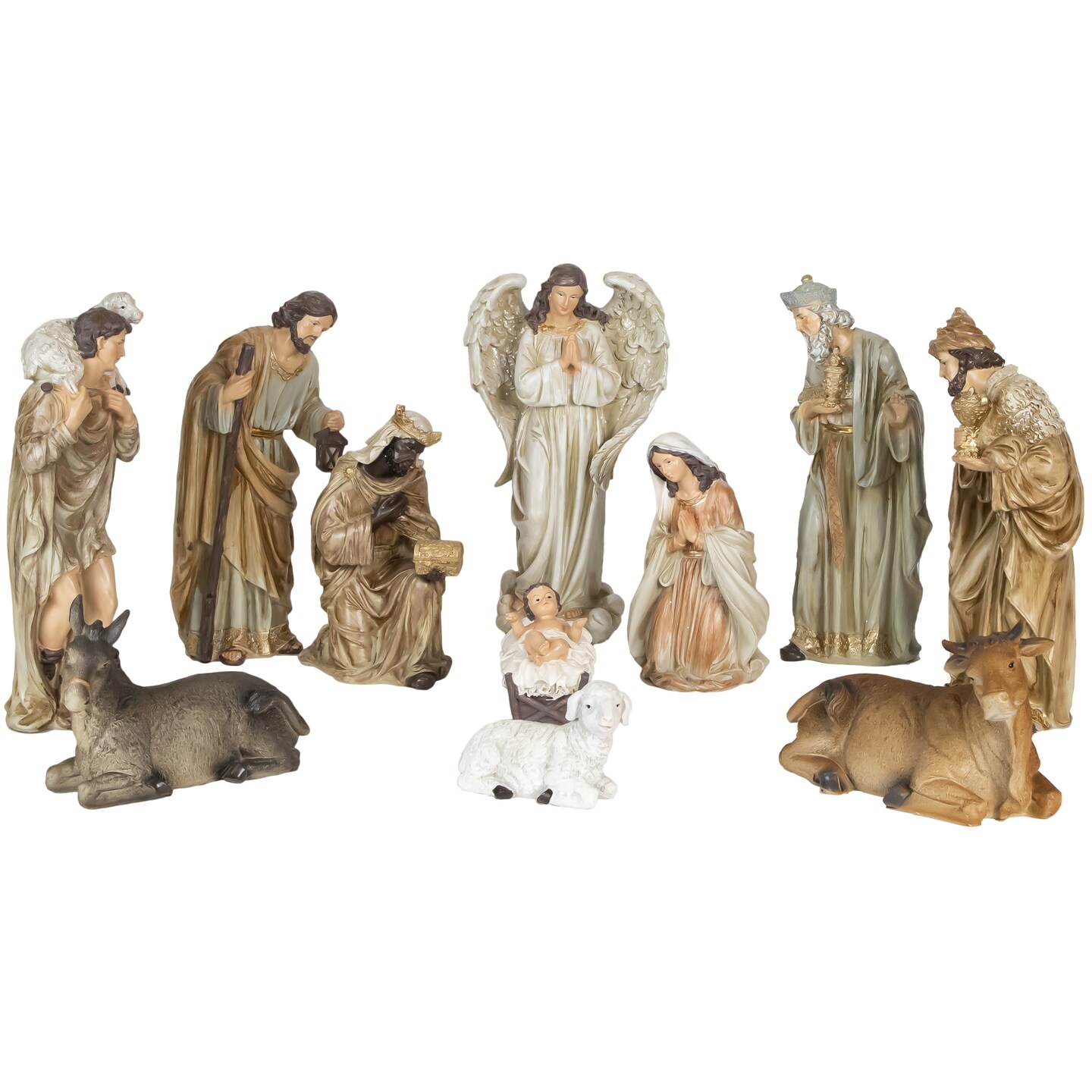 Northlight 11-Piece Traditional Earth Tones Religious Christmas Nativity Figurine Set - 11.75&#x22;
