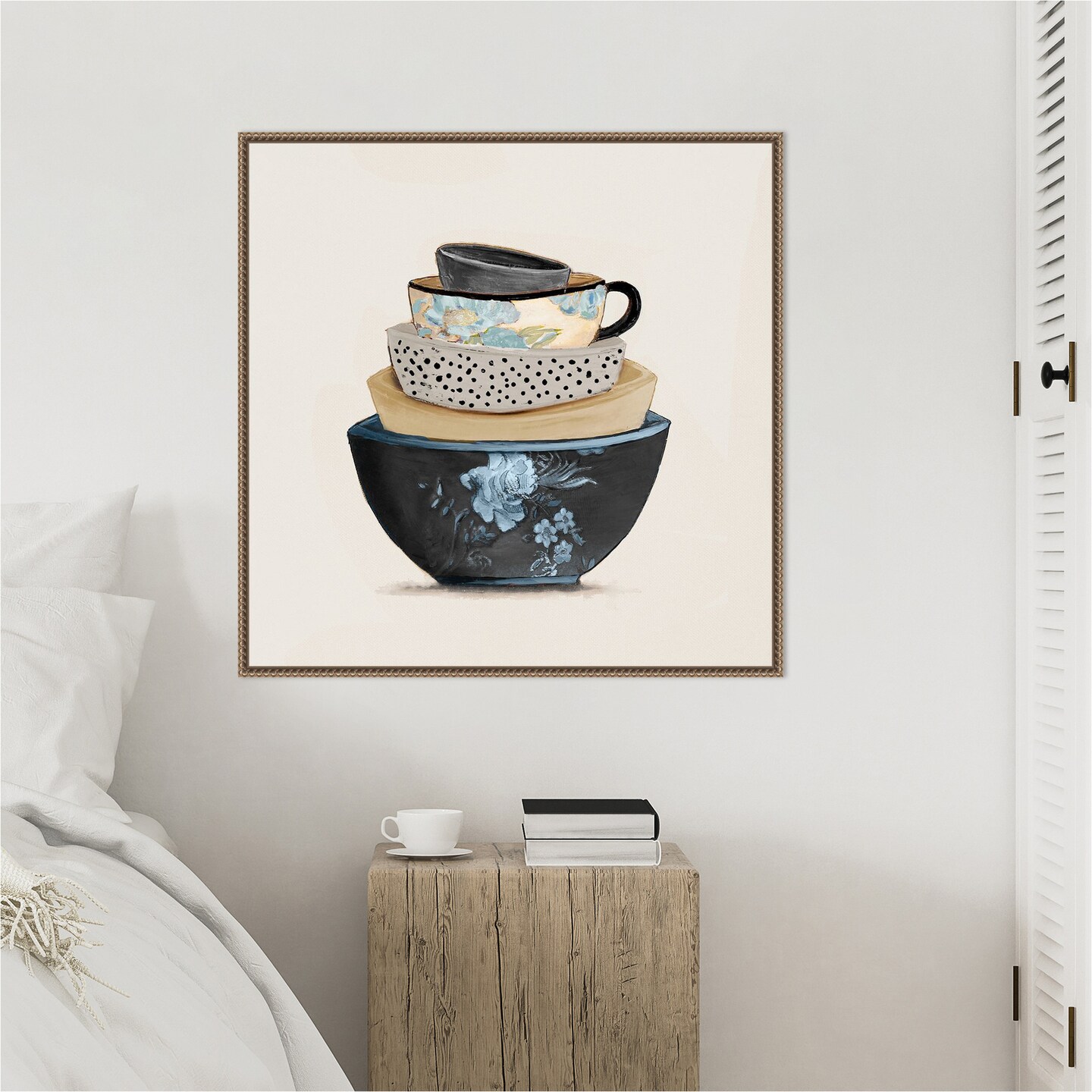 A Stack Of Blue Bowls by Patricia Pinto Framed Canvas Wall Art
