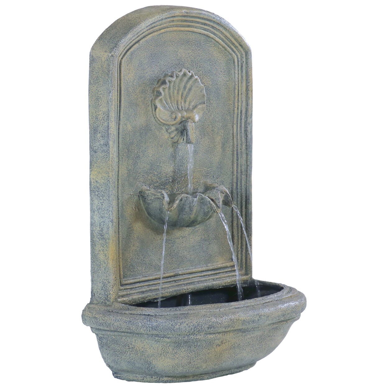 Sunnydaze Seaside Polystone Outdoor Wall Fountain - French Limestone