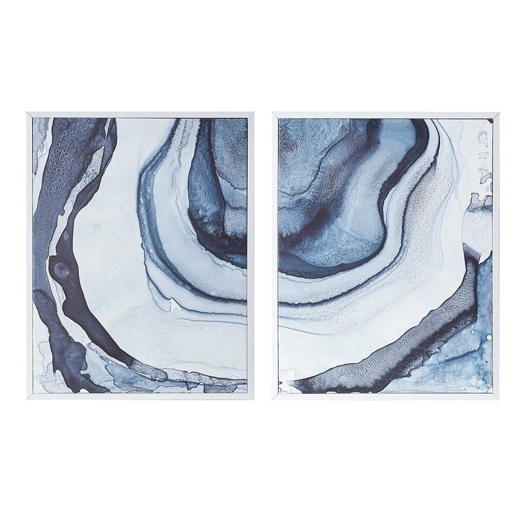 Gracie Mills   Luther 2-Piece Blue Abstract Diptych Framed Canvas Set - GRACE-9271