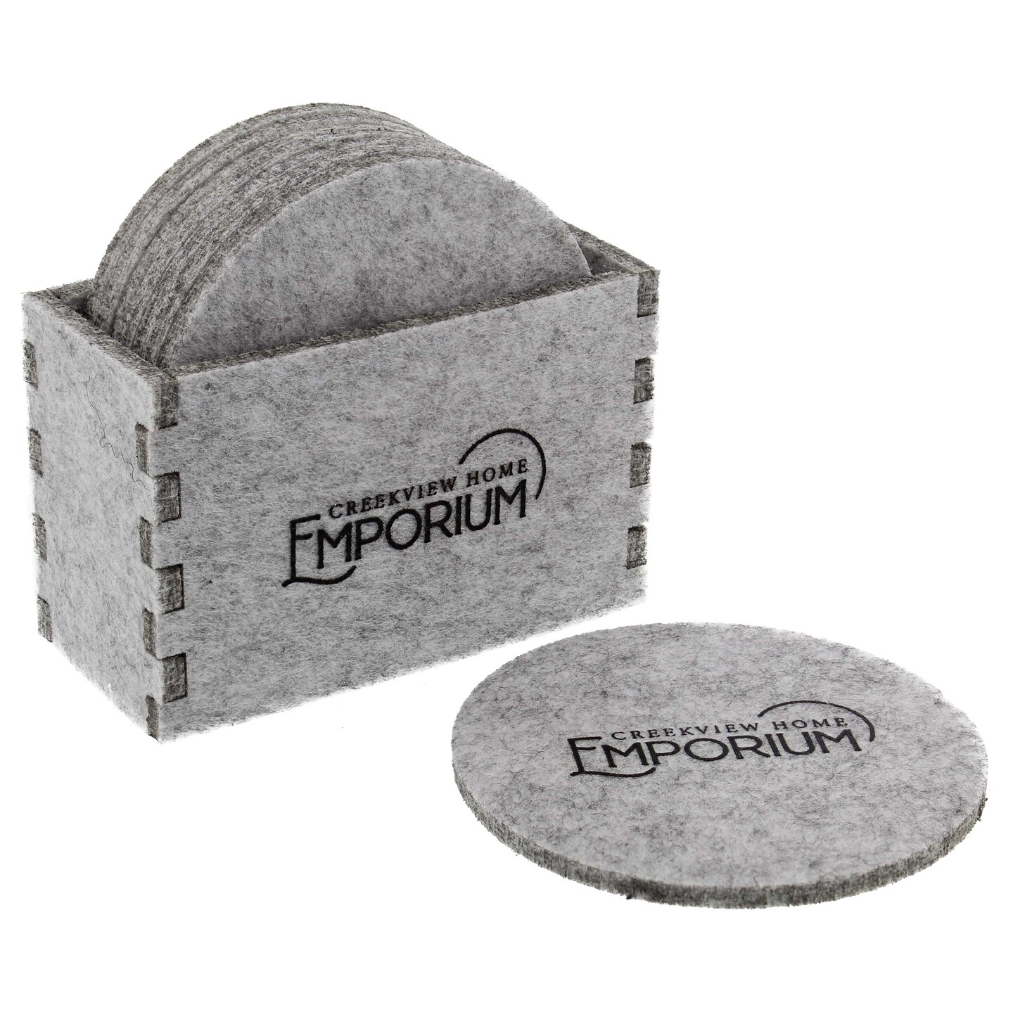 Creekview Home Emporium Drink Coasters with Holder - Gray Felt 8pc Coaster Set