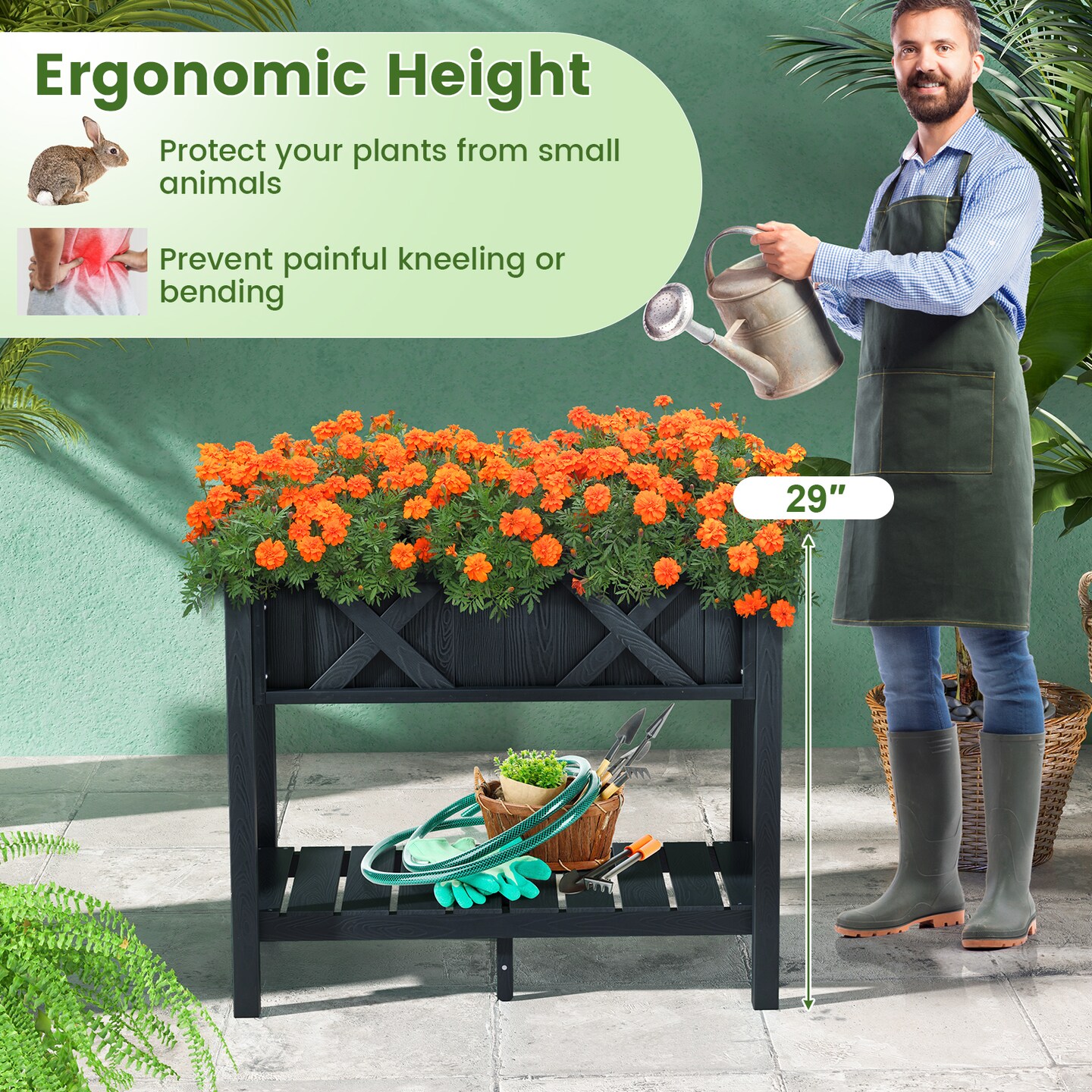 Hips Raised Garden Bed Poly Wood Elevated Planter Box