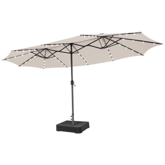 15 Ft Solar Led Patio Double-sided Umbrella Market Umbrella With Weight Base