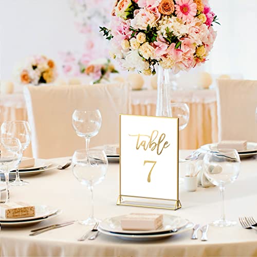 6Pack 4x6 inch Acrylic Sign Holder with Gold Frames and Vertical Stand, Ideal for Display Wedding Table Numbers, Double Sided Picture, Clear Photos