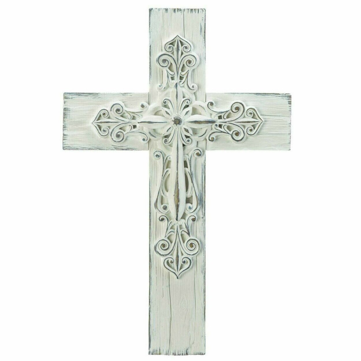 Accent Plus Home Decorative Ornate Rustic Whitewashed Wall Cross