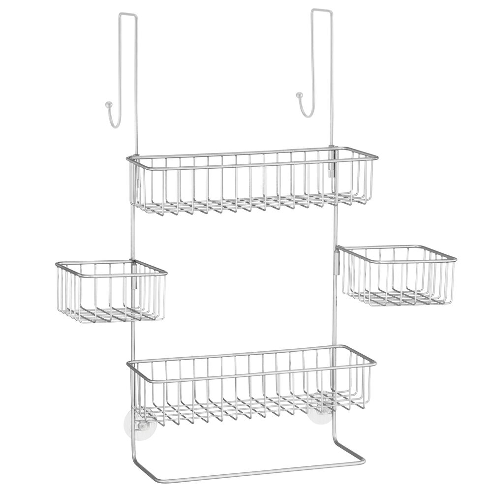 mDesign Metal Bathroom Over Door Hanging Shower Caddy, X-Wide