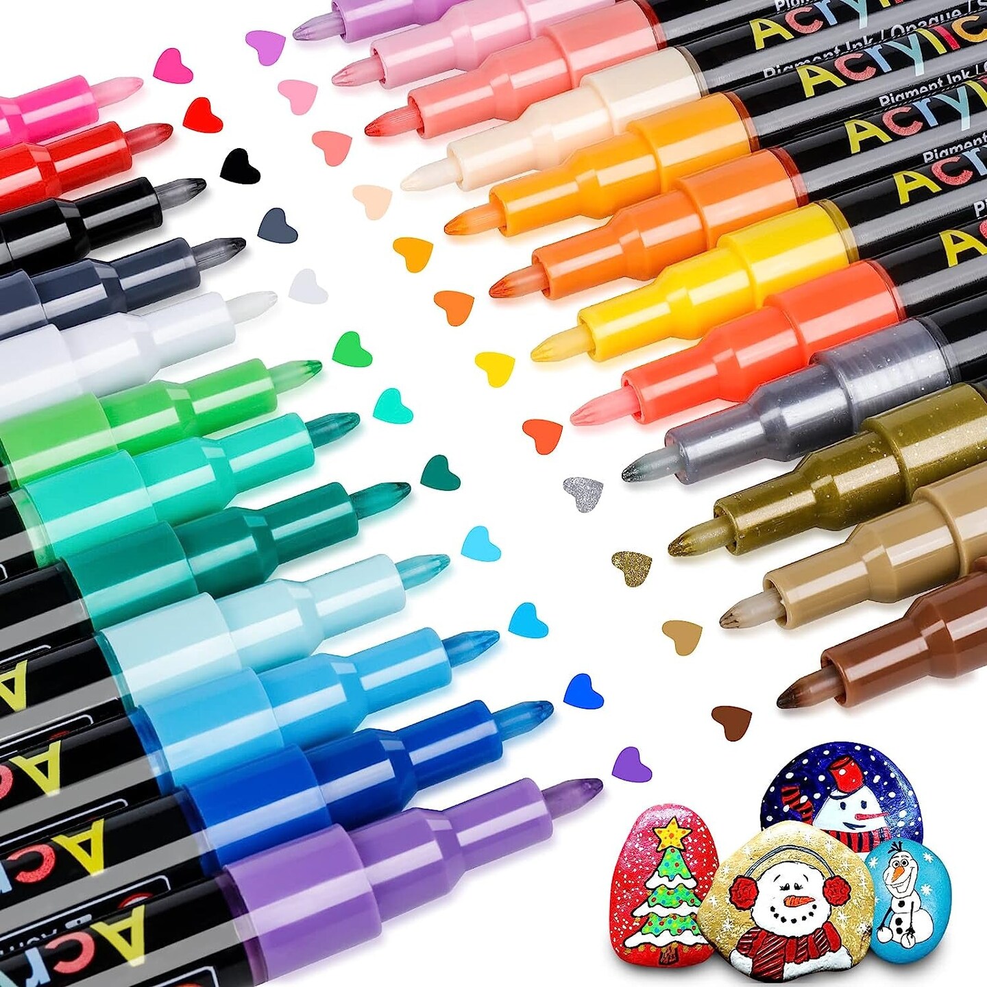 Acrylic Paint Pens Paint Markers Set of 18: Fine Point Paint Pens for Rock  Painting Glass Wood Ceramic Fabric Metal Canvas Easter Eggs Pumpkin Kit