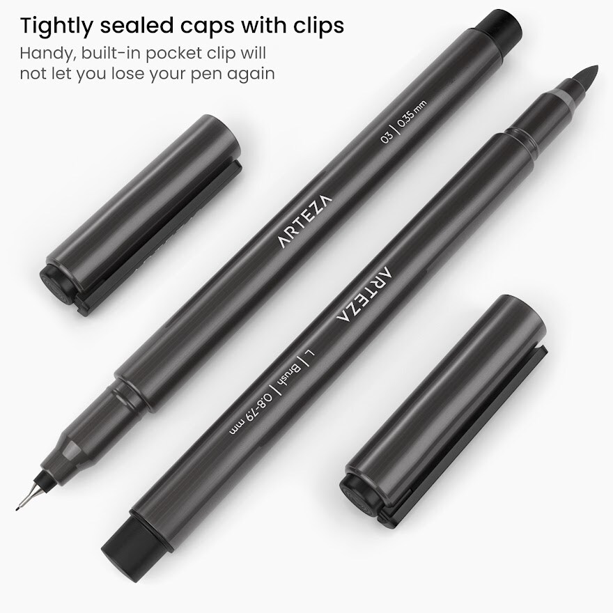 Arteza Micro-Line Pen, Black Japanese Ink, Assorted Nibs - Set of 10