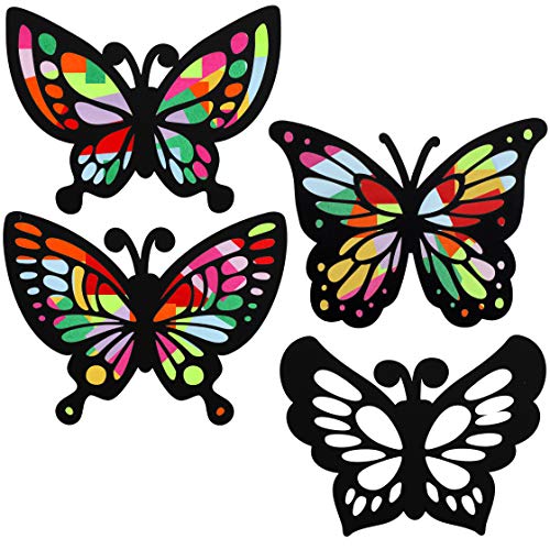 Outus Butterfly Stained Glass Effect Paper Butterfly Suncatcher, 6 Types for Window Art Classroom Art Craft Party Favor Travel Toy, 6.3 x 4.3 Inch with Colored Paper (12 Pieces)