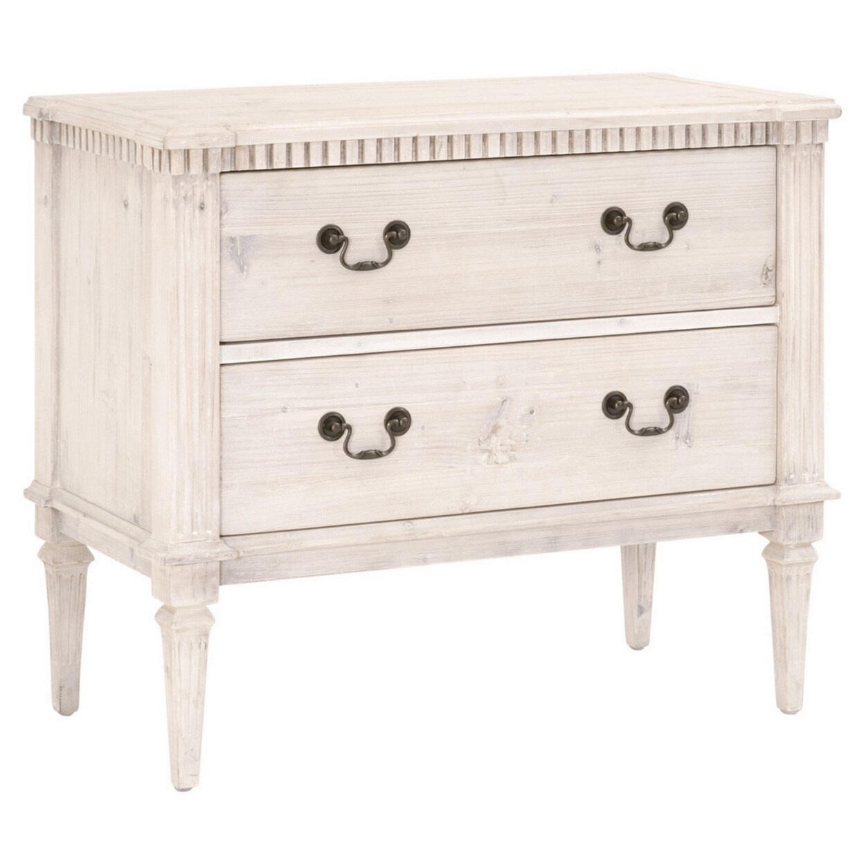 Saltoro Sherpi 35 Inch Reclaimed Pinewood Accent Chest Dresser, 2 Drawers, Washed White-