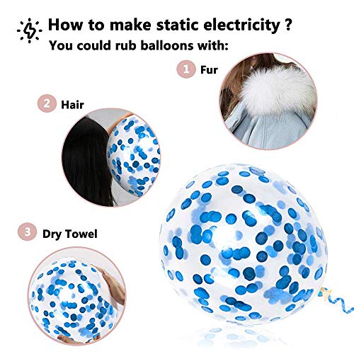 50pcs Royal Blue Confetti Latex Balloons - 12 Inch Light Blue, Baby Blue, and White Balloons for Birthday and Wedding Party Decoration
