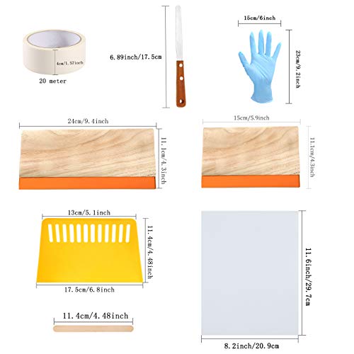 31 Pieces Screen Printing Starter kit Include 4 Different Size of Wood Silk Screen Printing Frame with 110 Mesh, Squeegees, Inkjet Transparency Film, Ink Knife, Gloves and Mask Tape