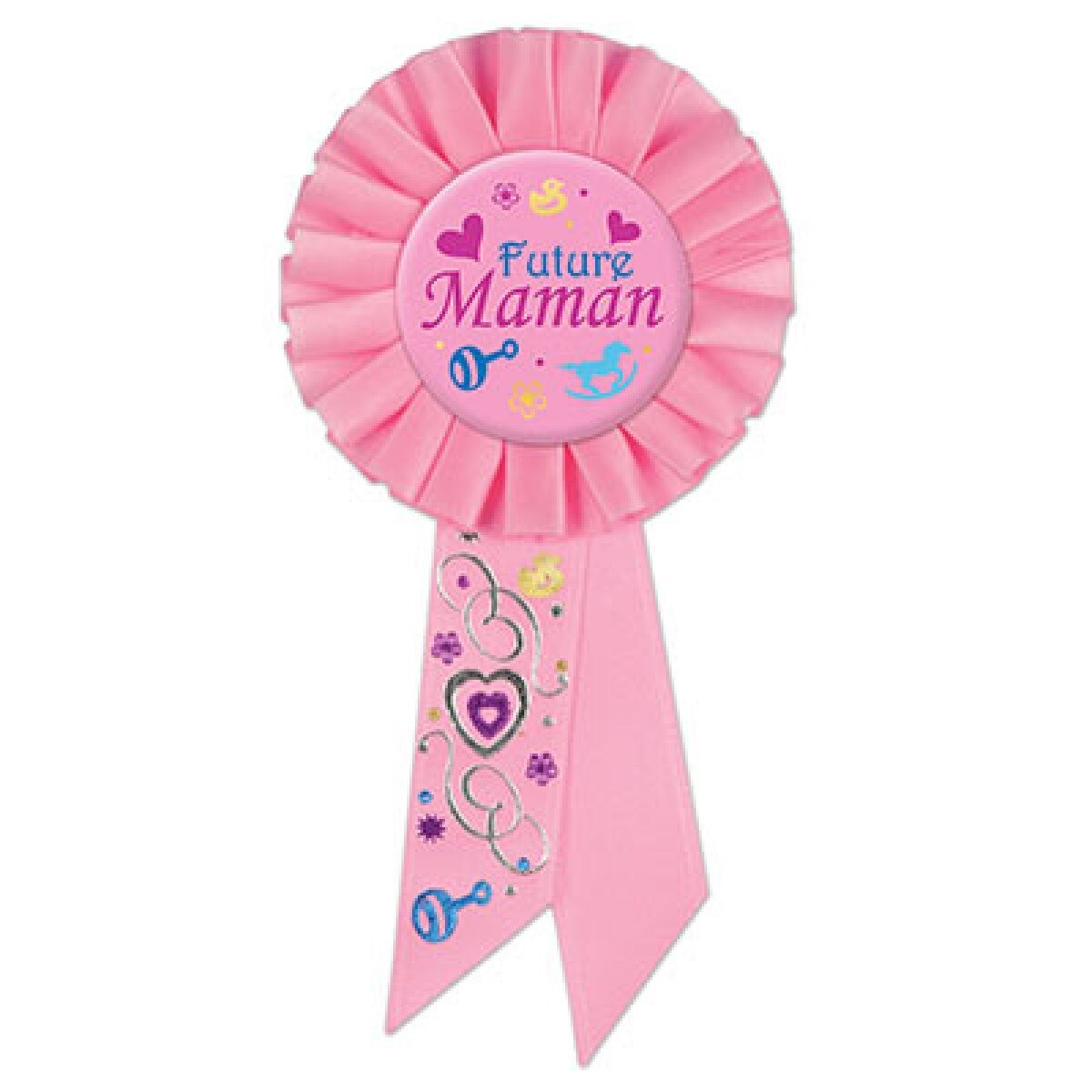 Beistle Set of 6 Pink Future Maman (Mom To Be) Rosette Ribbon 6.5&#x201D;