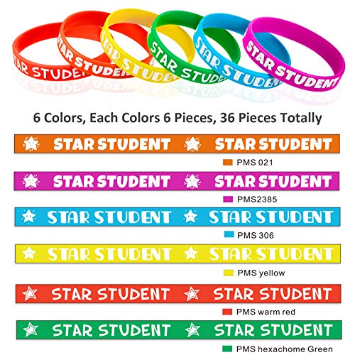 Yaomiao Star Student Wristbands Rubber Bracelets Star Wristbands  Motivational Silicone Bracelets Classroom Teacher Supplies Recognition  Award in School Education Awards for Kids (36 Pieces)