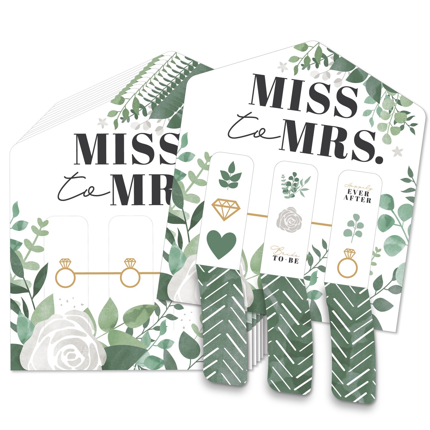 Big Dot of Happiness Boho Botanical Bride - Greenery Bridal Shower and Wedding Party Game Pickle Cards - Pull Tabs 3-in-a-Row - Set of 12