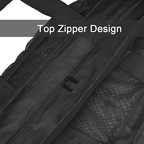 Extra Large Mesh Beach Bag with Zipper and Pockets - Oversized Duffle Tote for Towels and Beach Toys, Ideal for Family Beach/Pool Trips (Black)