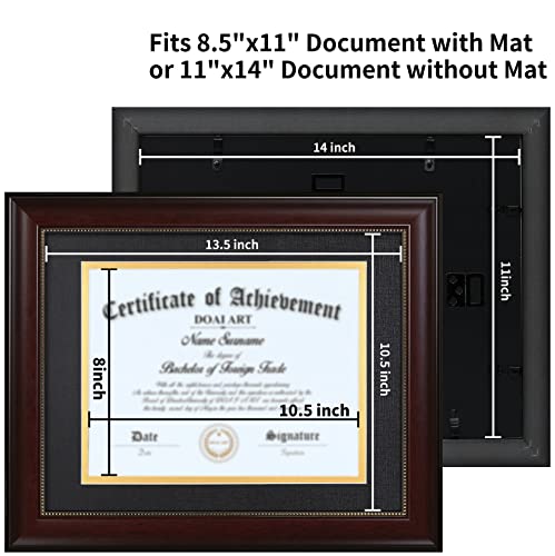 DOAI ART 8.5 x 11 Diploma Frame Classic Mahogany Display 8.5x11-inch with Black Over Gold Mat or 11x14 Document &#x26;Certificate Without Mat,Wide Molding, Gold Beads Hanging Hardware Included, Tabletop