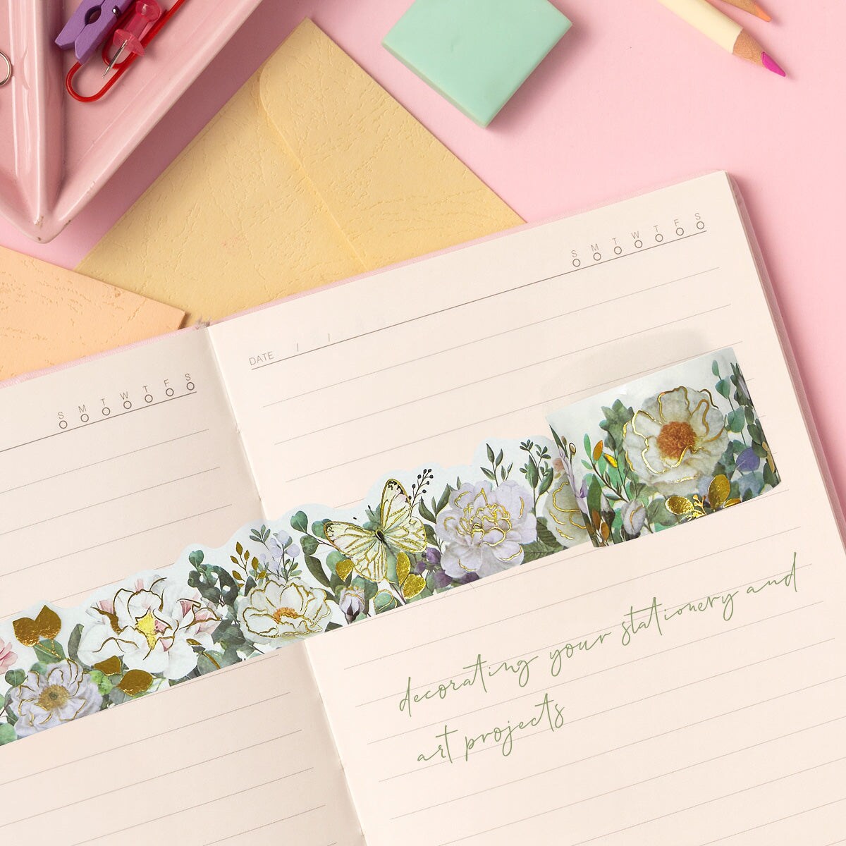Wrapables Landscape Floral Metallic Gold Foil Washi Tape, 30mm x 3M