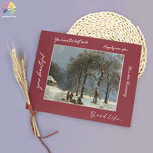 Pack of 10, 11x14 for 8x10 China Red Color Mats - Acid Free, 4-ply Thickness, White Core - for Pictures, Photos, Framing