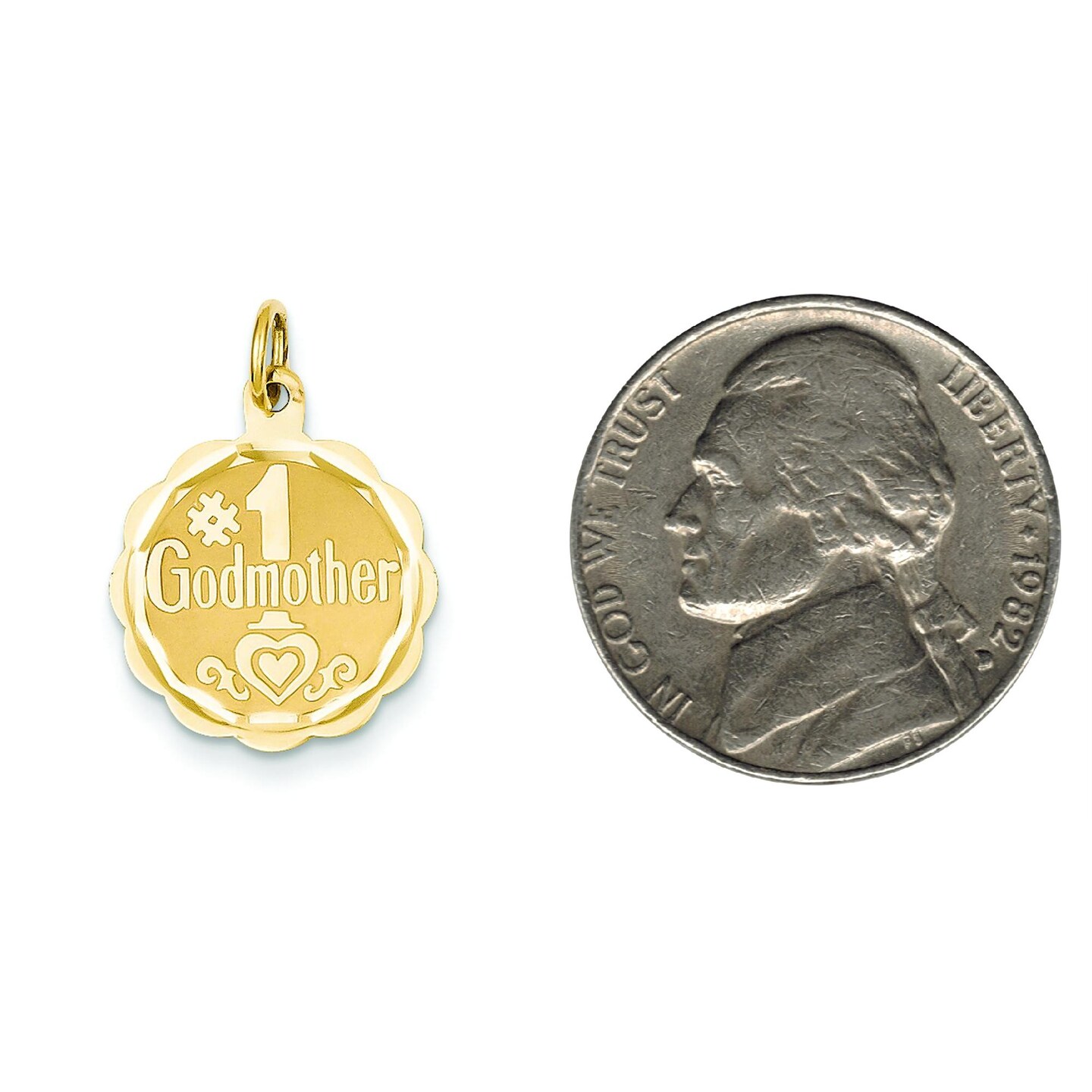 14K Yellow Gold #1 Godmother Disc Charm Jewelry 22mm x 16mm