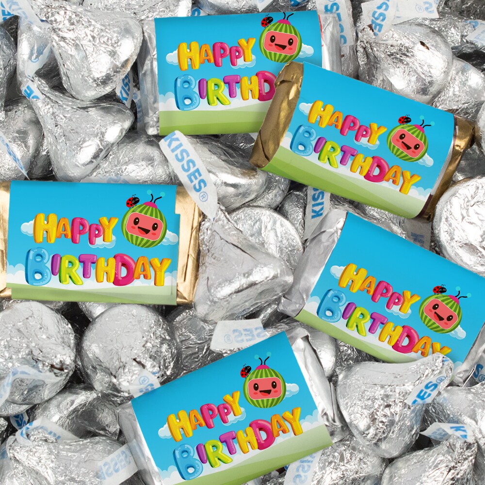 116 Pcs Cooky Melon Kid&#x27;s Birthday Candy Party Favors Wrapped Hershey&#x27;s Miniatures and Kisses by Just Candy (1.50 lbs)