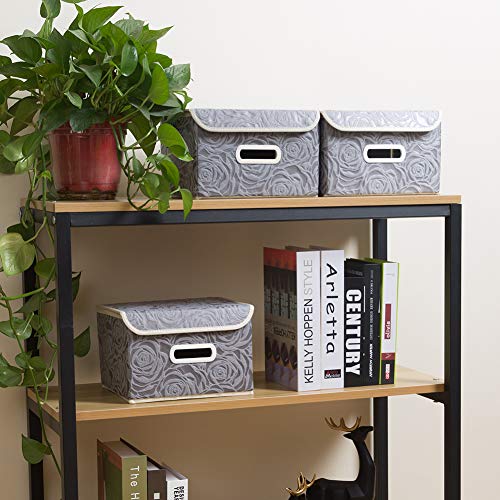 PRANDOM Collapsible Storage Boxes with Lids Fabric Decorative Storage Bins  Cubes Organizer Containers Baskets with Cover Handles Divider for Bedroom  Closet Living Room 9.8x7.9x6.7 Inch 3 Pack