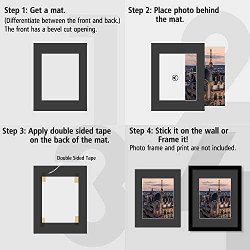 Golden State Art Pack of 10 Black 11x14 Slip-In Pre-Adhesive Photo Mat for 8x10 Picture with Backing Board Pre-Assembled, Includes 10 Clear Bags