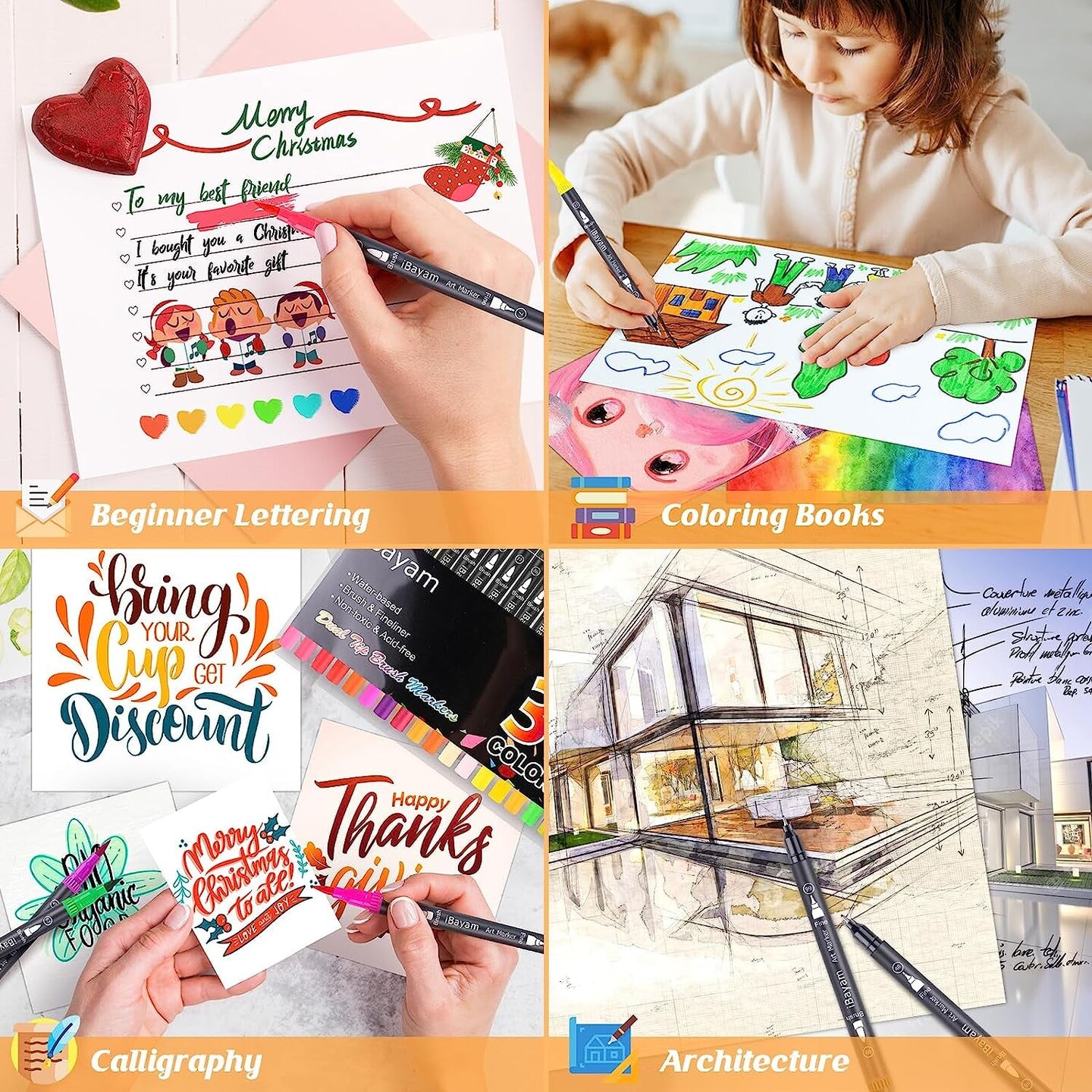 Dual Tip Brush Pen, 36 Colored Calligraphy Pens, Dual Tip Markers for Adult  Kids Coloring Books Felt Tip Watercolor Pens Drawing Planner Calendar Art
