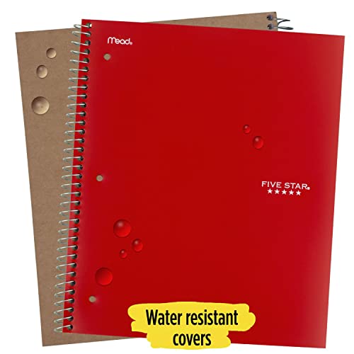 Five Star Spiral Notebook + Study App, 3-Subject, College Ruled Paper, Fights Ink Bleed, Water Resistant Cover, 8-1/2" x 11", 150 Sheets, Red (72065)