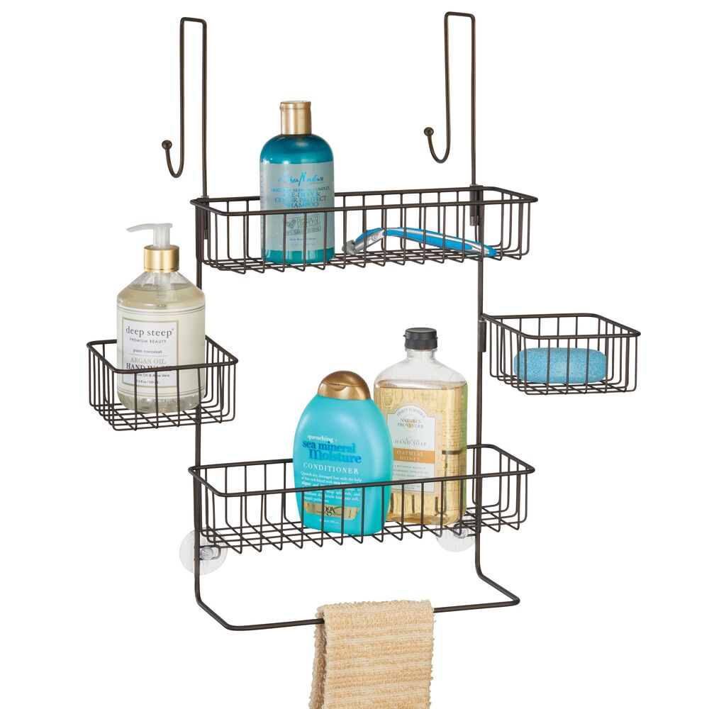 mDesign Metal Bathroom Over Door Hanging Shower Caddy, X-Wide