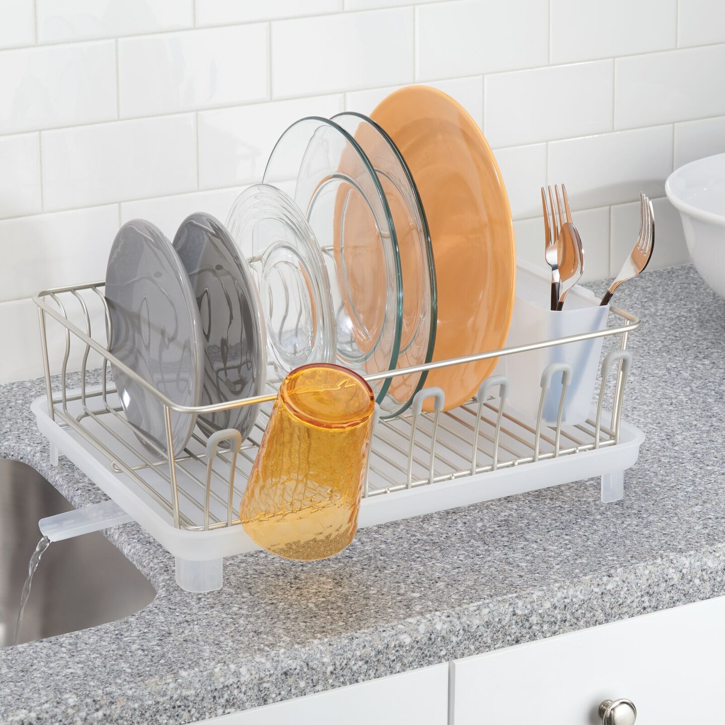 mDesign Kitchen Dish Drying Rack with Swivel Spout, 3 Pieces